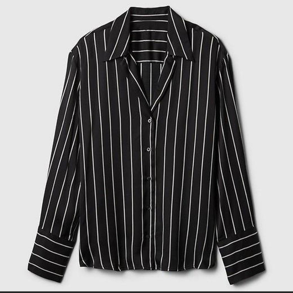 NEW The GAP Relaxed Black And White Striped Button Down Shirt Top Blouse Large P - Picture 6 of 6